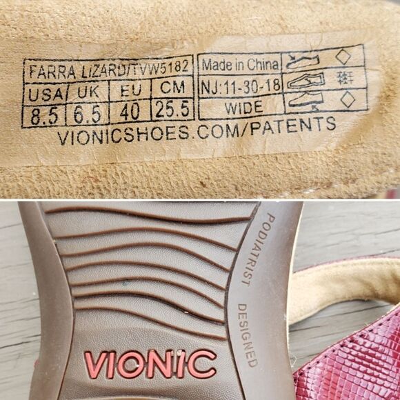 Vionic Farra Lizard Red Faux Leather Embossed Gold Metal Medallion Sandals 8.5 W - Picture 8 of 10